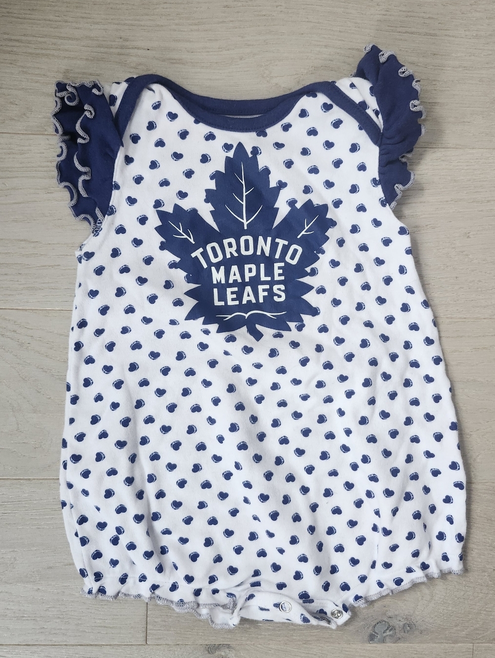 NHL Toronto Maple Leafs Ruffle Blue White Romper 18 Months